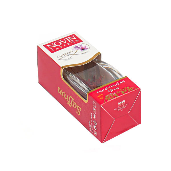 Red box of Novin Saffron on a white background